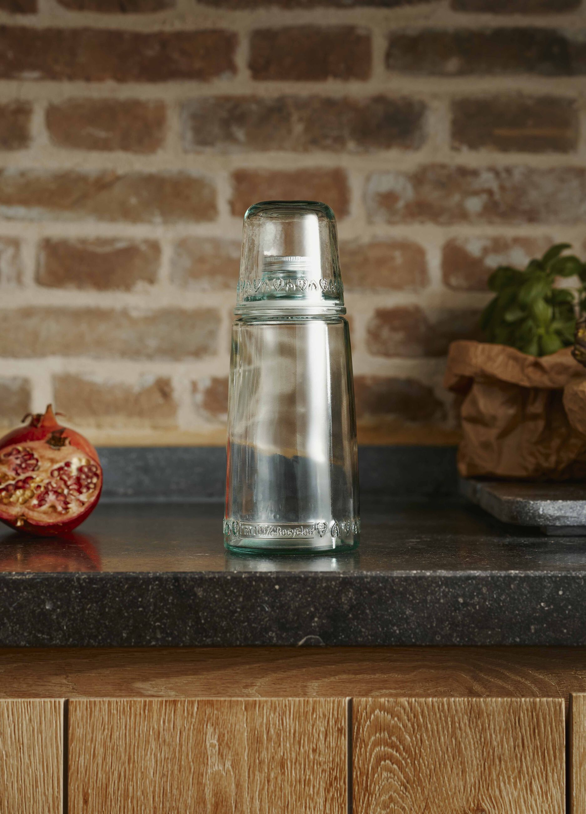 Bottle and glass night set in recycled glass