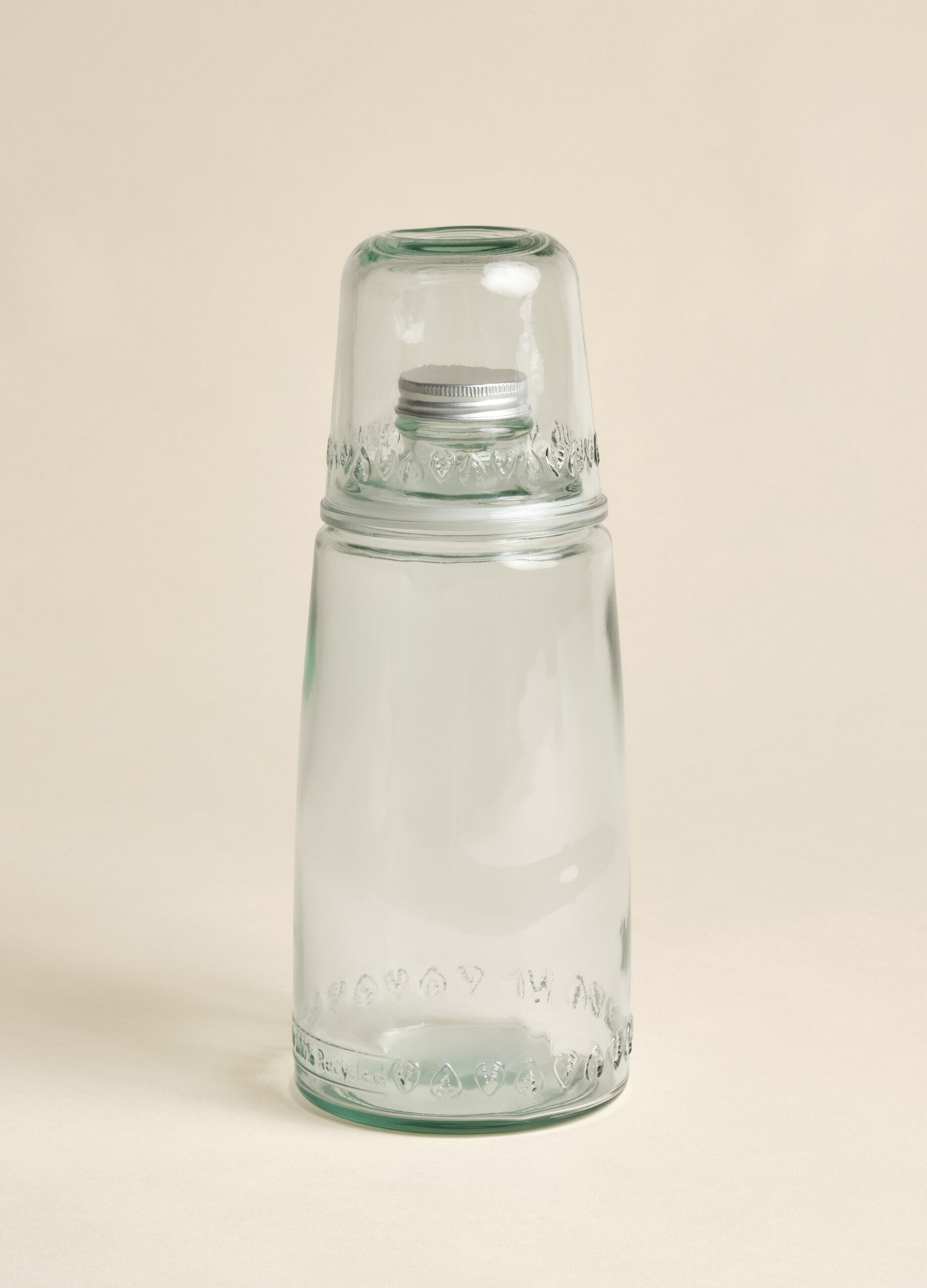 Bottle and glass night set in recycled glass