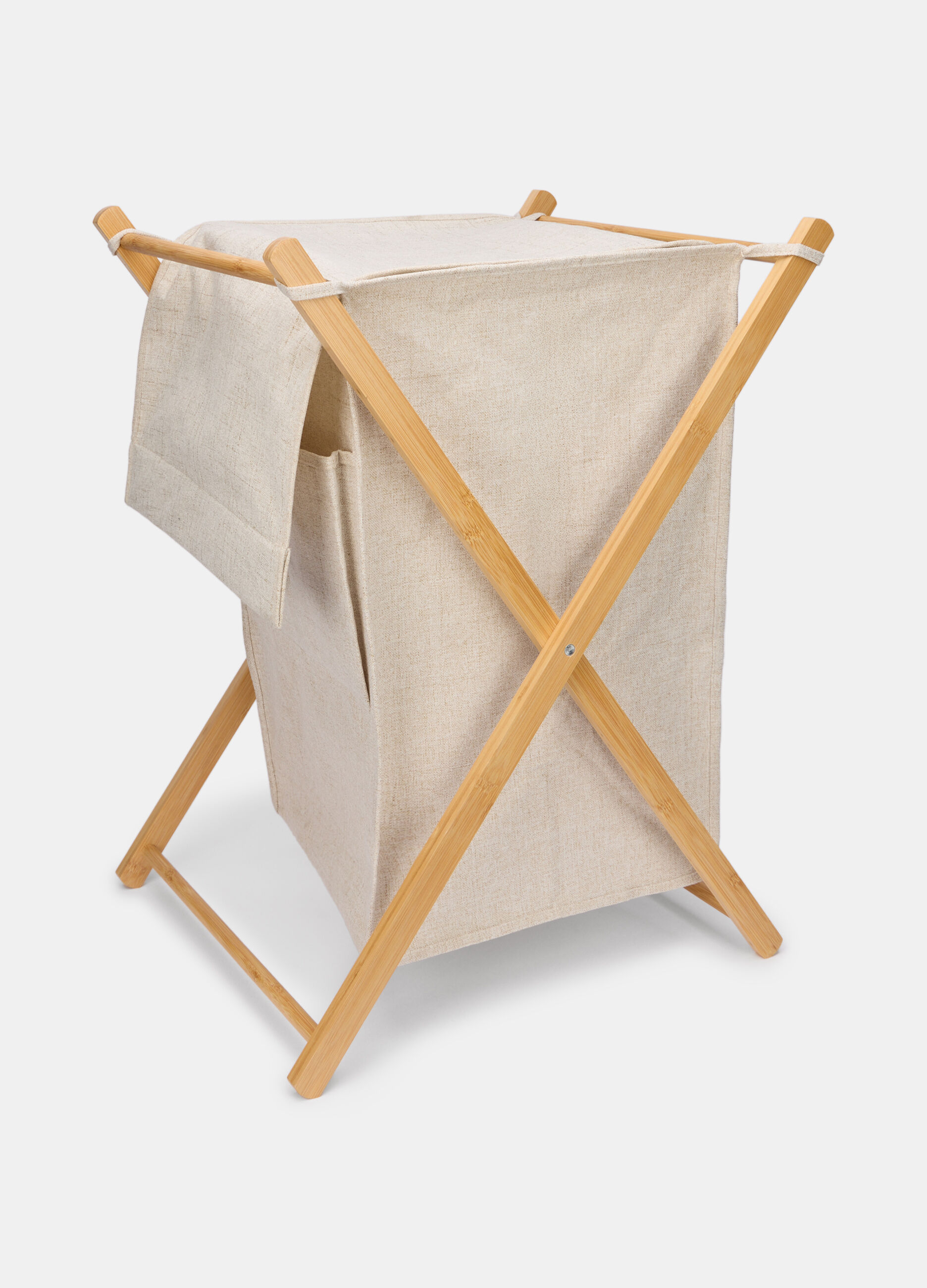 Laundry basket with wooden structure